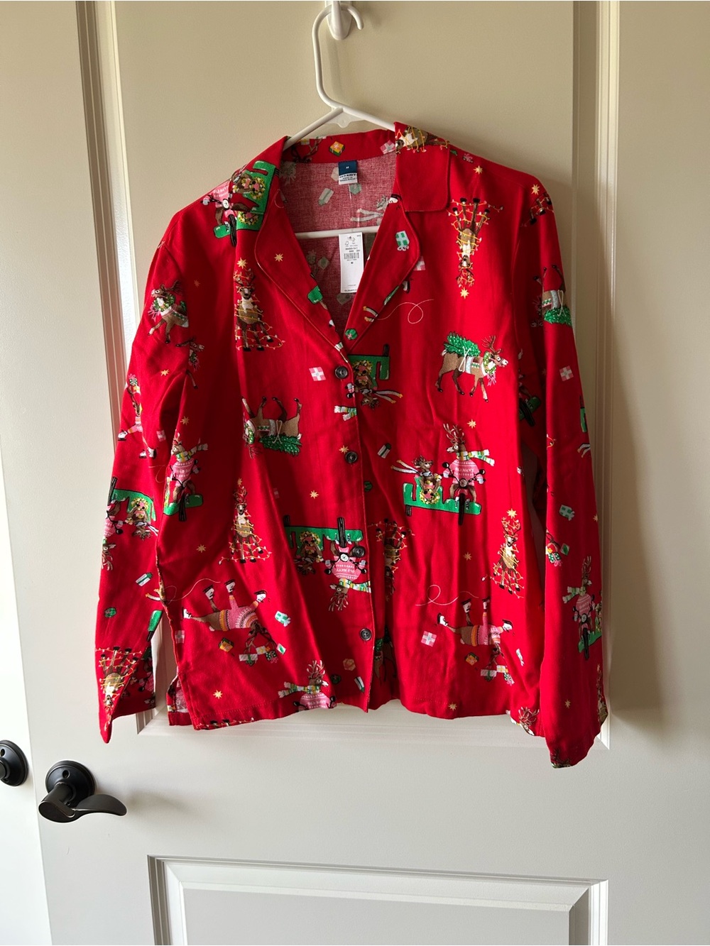 Old Navy Red Holiday Print Women's Pajama Jacket size M 100% cotton. NWT